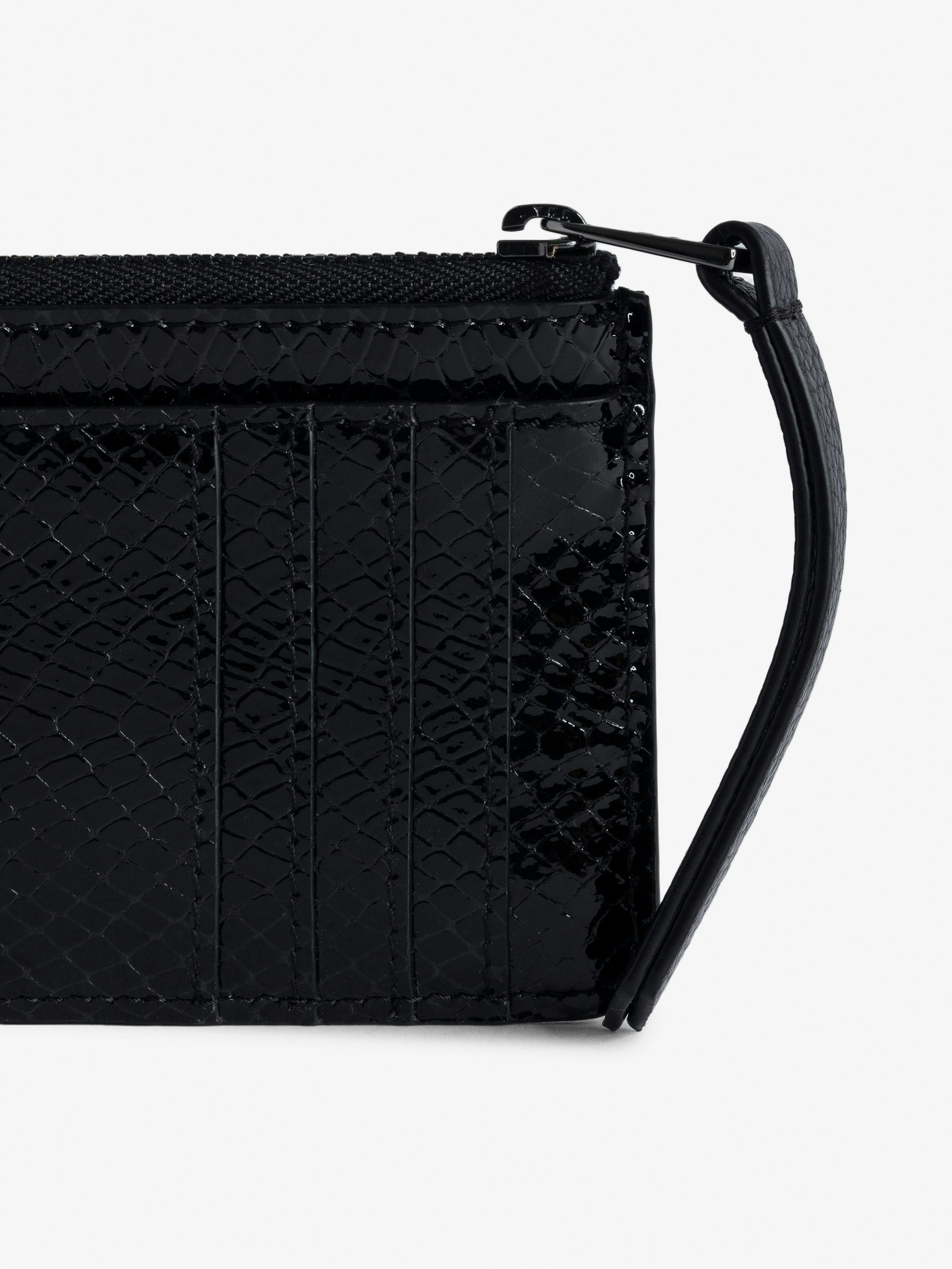 ZV Card Glossy Wild Embossed Card Holder - Glossy python-effect leather card holder with wing charm.